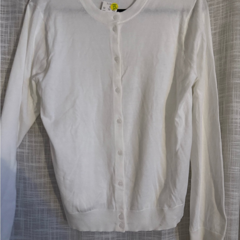 J. Crew White Cardigan Sweater Classic Knit